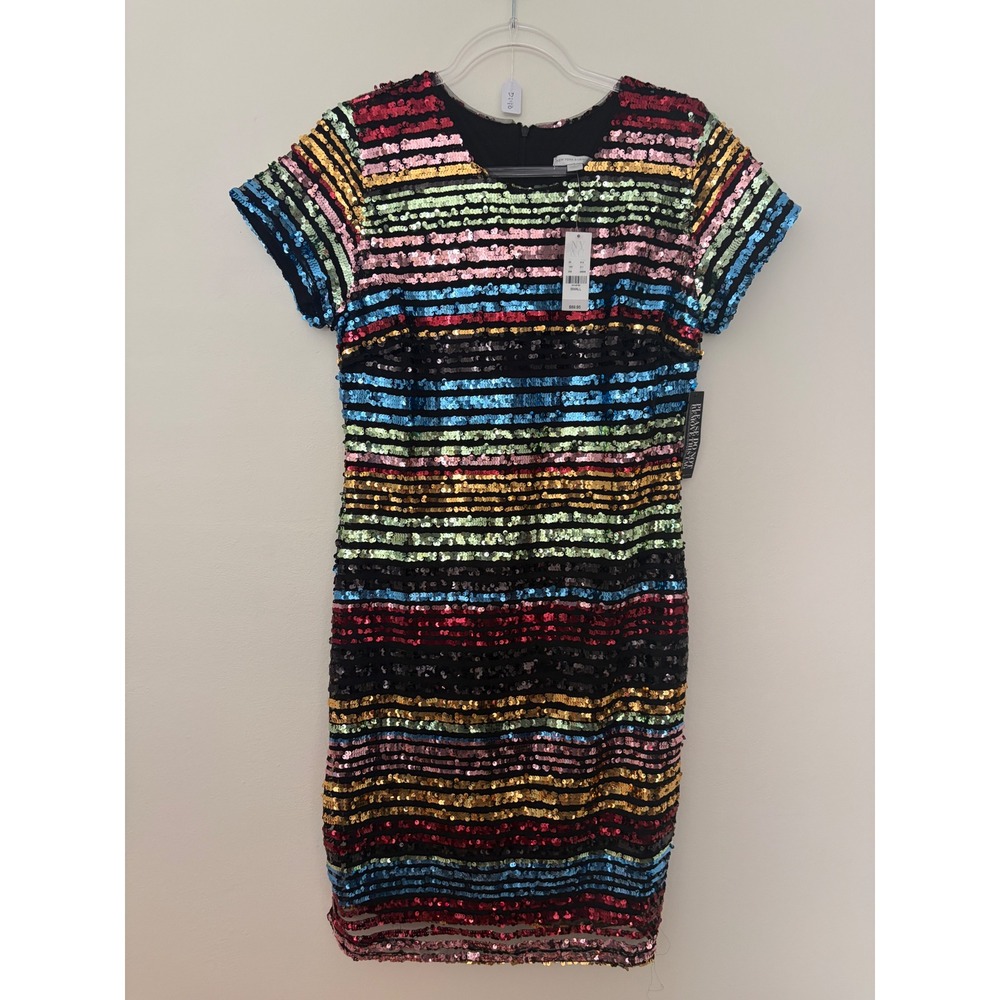 New York & Company Multi Color Sequin Striped Sheath Dress Short Sleeve NWT S